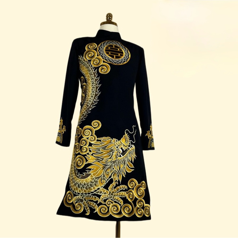 Black embroidered Vietnamese ao dai for men